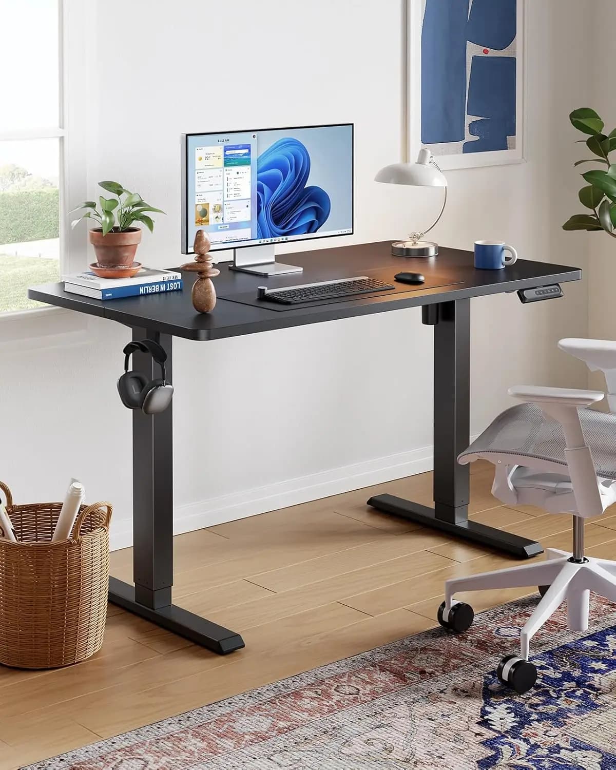 Scrivania elettrica da 48" x 24", altezza regolabile, 4 impostazioni di altezza della memoria, gancio per cuffie, gestione dei cavi, scrivania Sit Stand Up