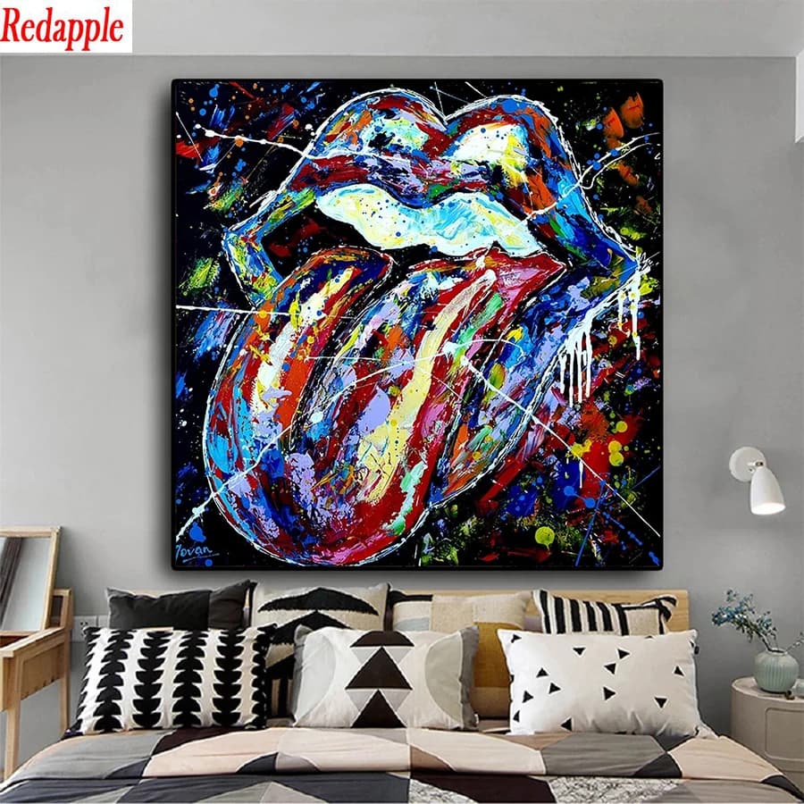 Diamond Painting with Big Tongue, Graffiti Art, Funny Mouth, Full Square Round Drill, Mosaic Cross Stitch, Wall Art
