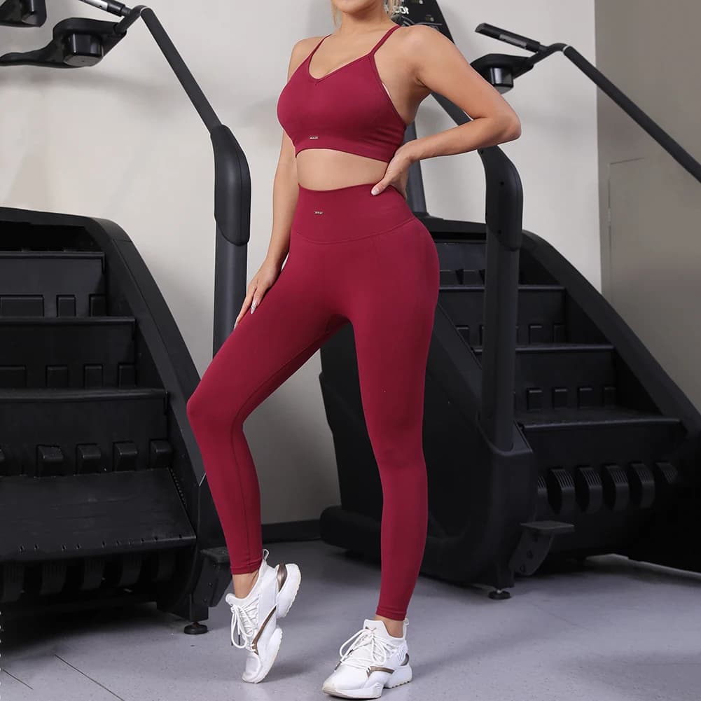 Set da yoga senza cuciture da donna, reggiseno sportivo con spalline, con imbottiture e leggings a vita alta, completo da allenamento, tuta da palestra ad asciugatura rapida, 2 pezzi