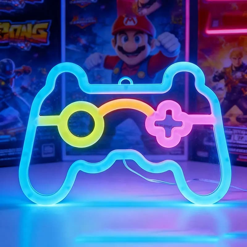 Insegne al Neon a LED per Gamepad, Luce Notturna, Illuminazione d'Atmosfera Alimentata tramite USB, per Regalo di Compleanno a Tema Gaming, Decorazione per Giardino, E-sport, Campeggio
