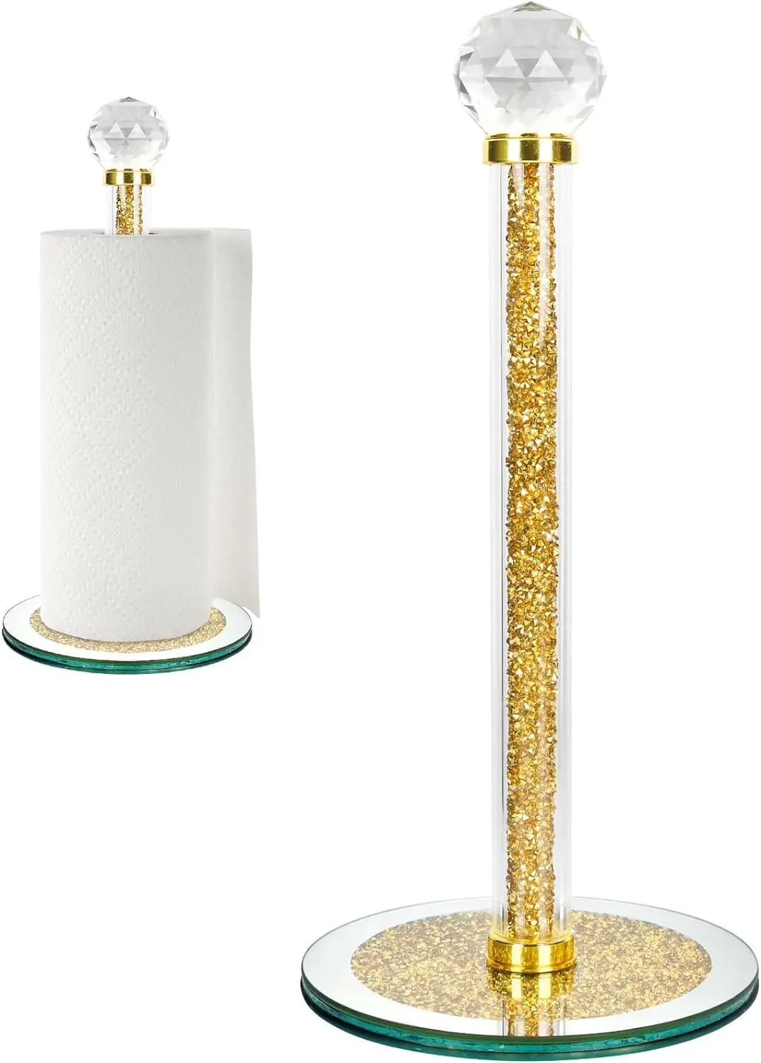 Vertical Countertop Paper Towel Roll Holder Rack Crushed Diamond Tissue Toilet Roll Holder for Kitchen Dining Room Bathroom