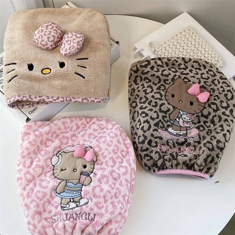 Nuovo Cappello Asciugacapelli Sanrio Hello Kitty Kawaii in Pile Corallo, Assorbe l'Acqua, Tendenza Moda Dolcezza