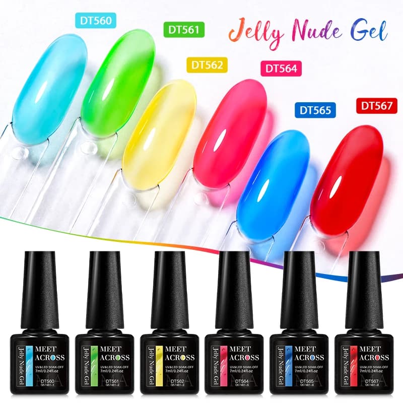 MEET ACROSS 7ml Jelly Glass Gel Nail Polish Sea Blue Transparent Neon Nail Art UV Gel LED Varnish Spring Summer Manicure