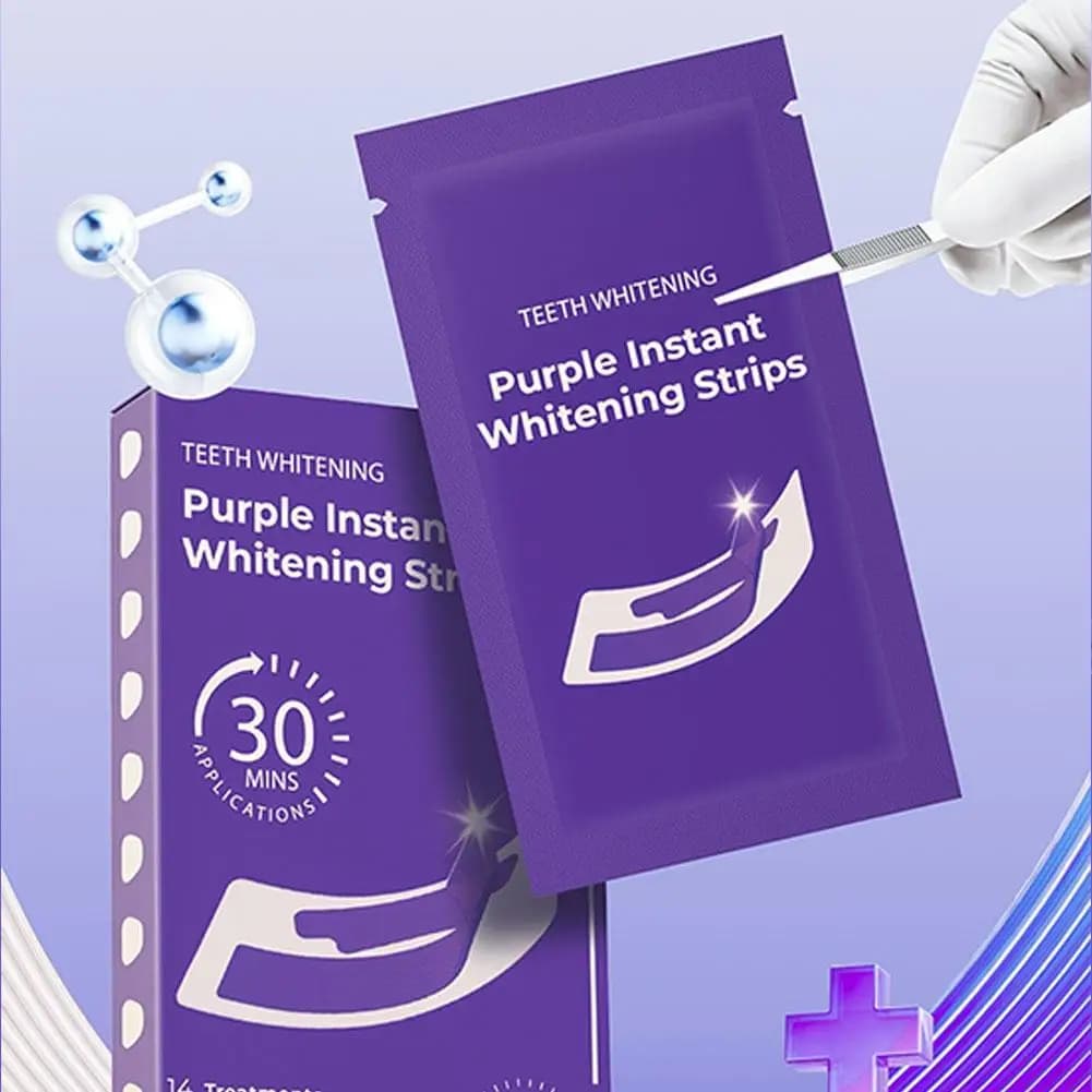 Whitening Strips for Denti Pro, Purple Whitening System for Sensible Tooths, Safe for the Brightness of the Tooths, Fresh Food, 9D Whitening Strips