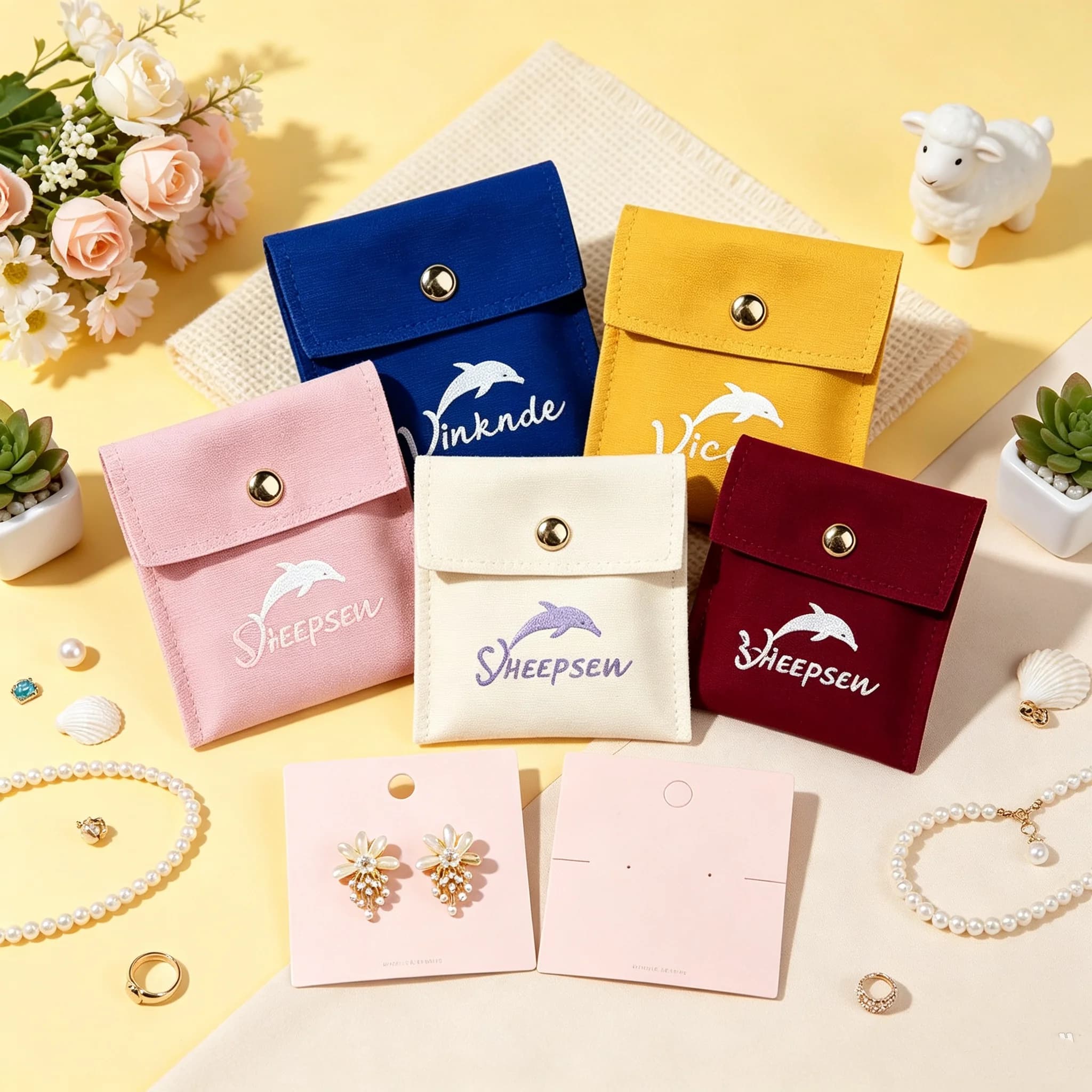 20/50/100Sets Custom Size Thick Cotton Dust Gift Pouch Snap Jewelry Canvas Bags Earrings Necklaces Pendants Perfume Storage Pac