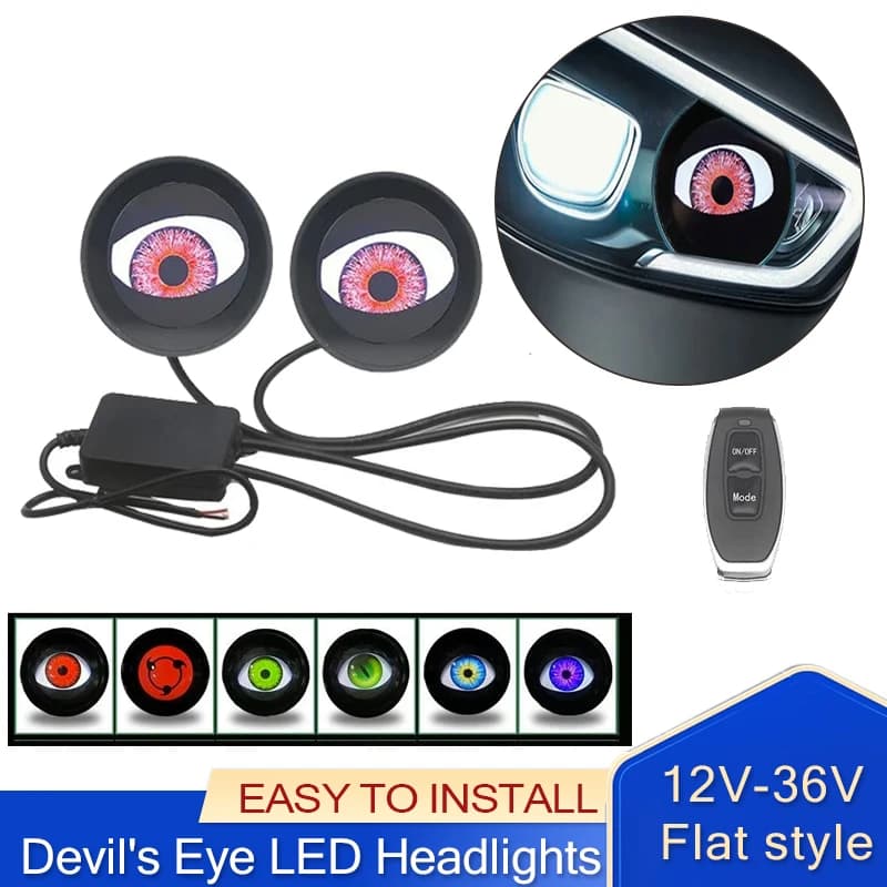 12V Devil's Eye LED Luci dinamiche per auto Kit di retrofit da 2 pollici Gruppo fari Accessori auto con telecomando Lenti Bi Led