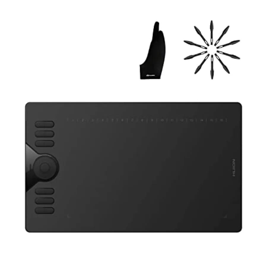 Tavoletta grafica HS610 e confezione da 10 pennini di ricambio PN04 e guanto da artista