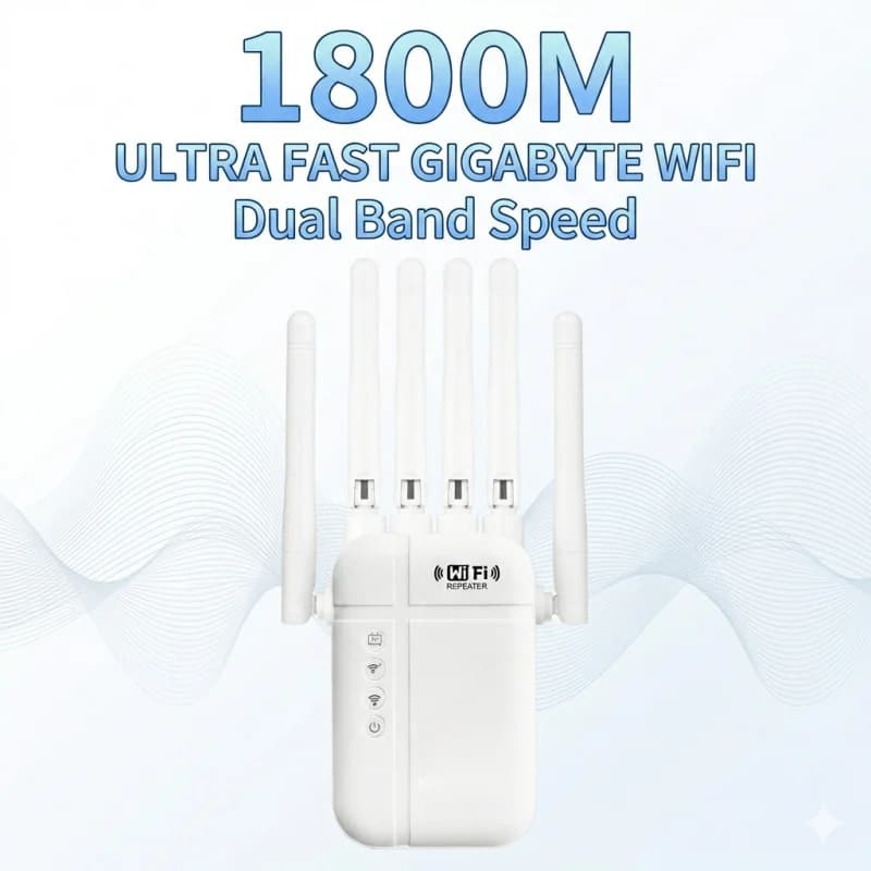 Regaton WiFi 6 Extender 1800Mbps Dual Band Wireless Repeater Signal Booster 6 Antennas High Gain Amplifier With Ethernet Port