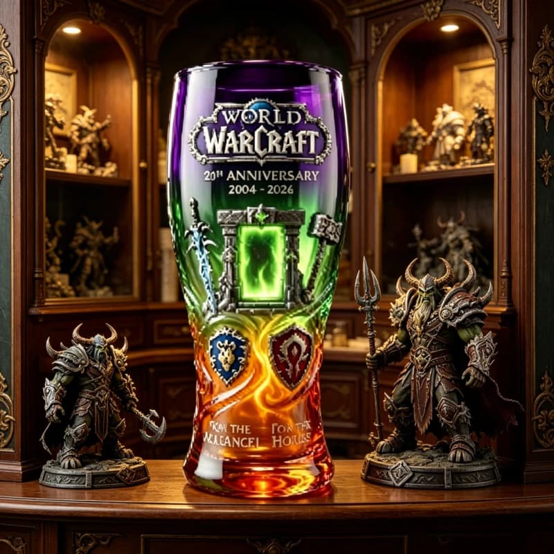 Tazza in Vetro per il 22° Anniversario di World of Warcraft 2004-2026, Boccale da Birra Collezionabile Alliance & Horde per Fan