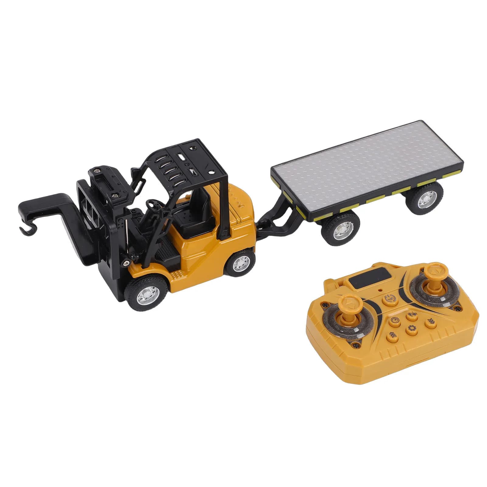 Mini Carrello Elevatore RC 1:64 con Rotazione a 360 Gradi, Controllo Remoto Bluetooth APP e Rimorchio