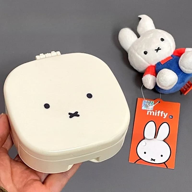Adorable Miffy Rabbit Small Mirror Comb All-in-One Compact Makeup Storage Box Portable Travel Mirror Comb Set Ear Jewelry Box