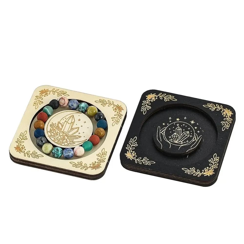 Wooden DIY Jewelry Display Base Reusable Laser Cutting Crystal Stone Base Creative Round Beads Pendant Wooden Bracelet Tray Gift