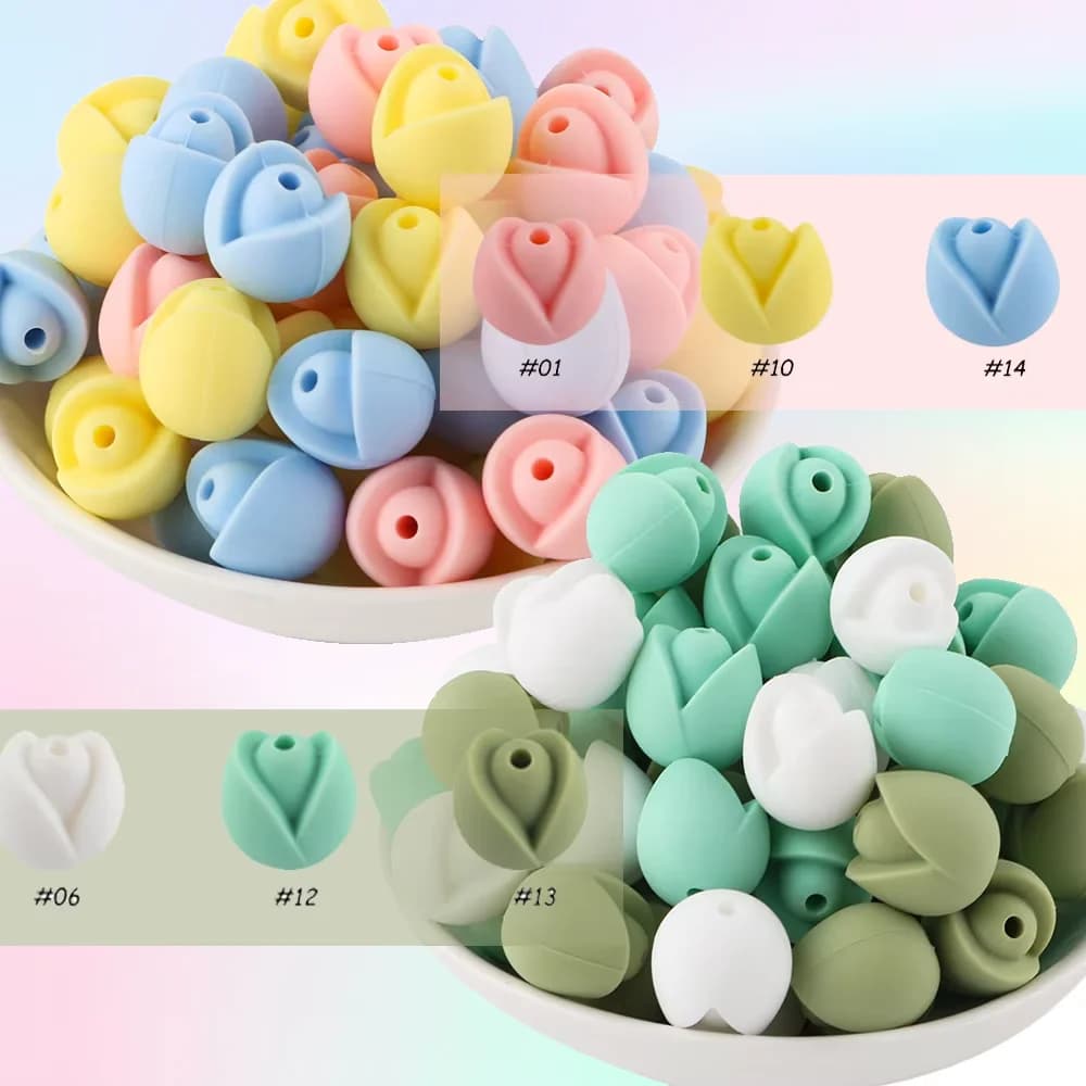 5 pezzi di perline in silicone nuovi fiori di tulipano per la creazione di gioielli accessori per collane fai da te masticabili