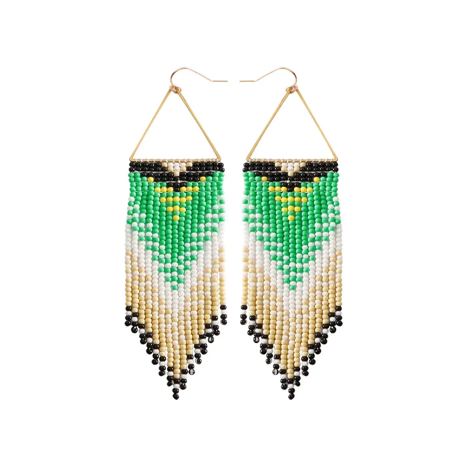 ZGMXR Rice bead earrings Tassel Arrow Design Green Originality Hand knitting Bohemia Alloy Fashion Female Simple Beaded earrings