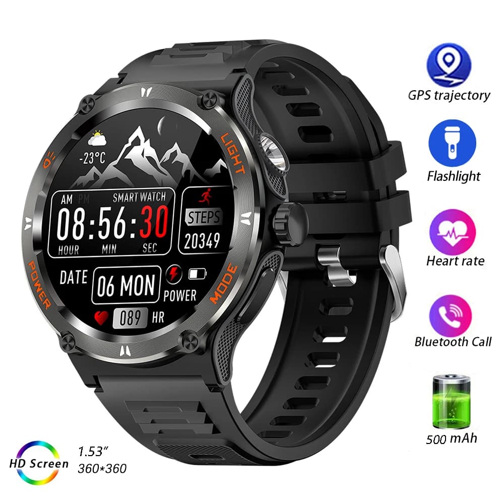 Smartwatch KT76 per Uomo e Donna con Torcia LED, Orologio Digitale Sportivo da Esterno, Braccialetto Fitness, Orologio Elettronico da Polso