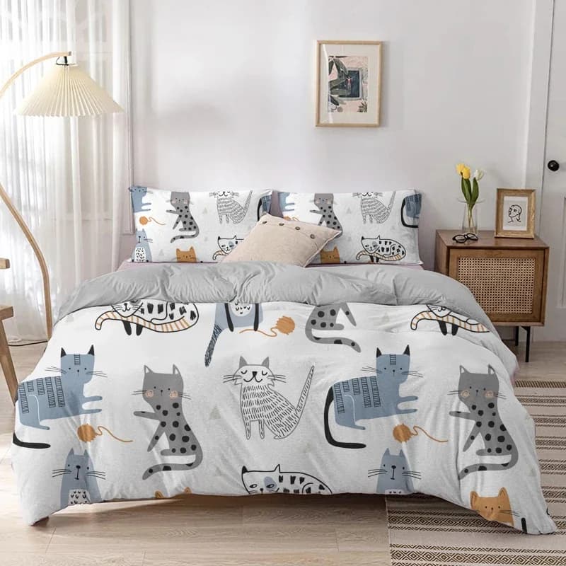 Cartoon Cat Bed linen set with animal print Cartoon with pillowcase 2/3pcs bedspread for bedroom furniture