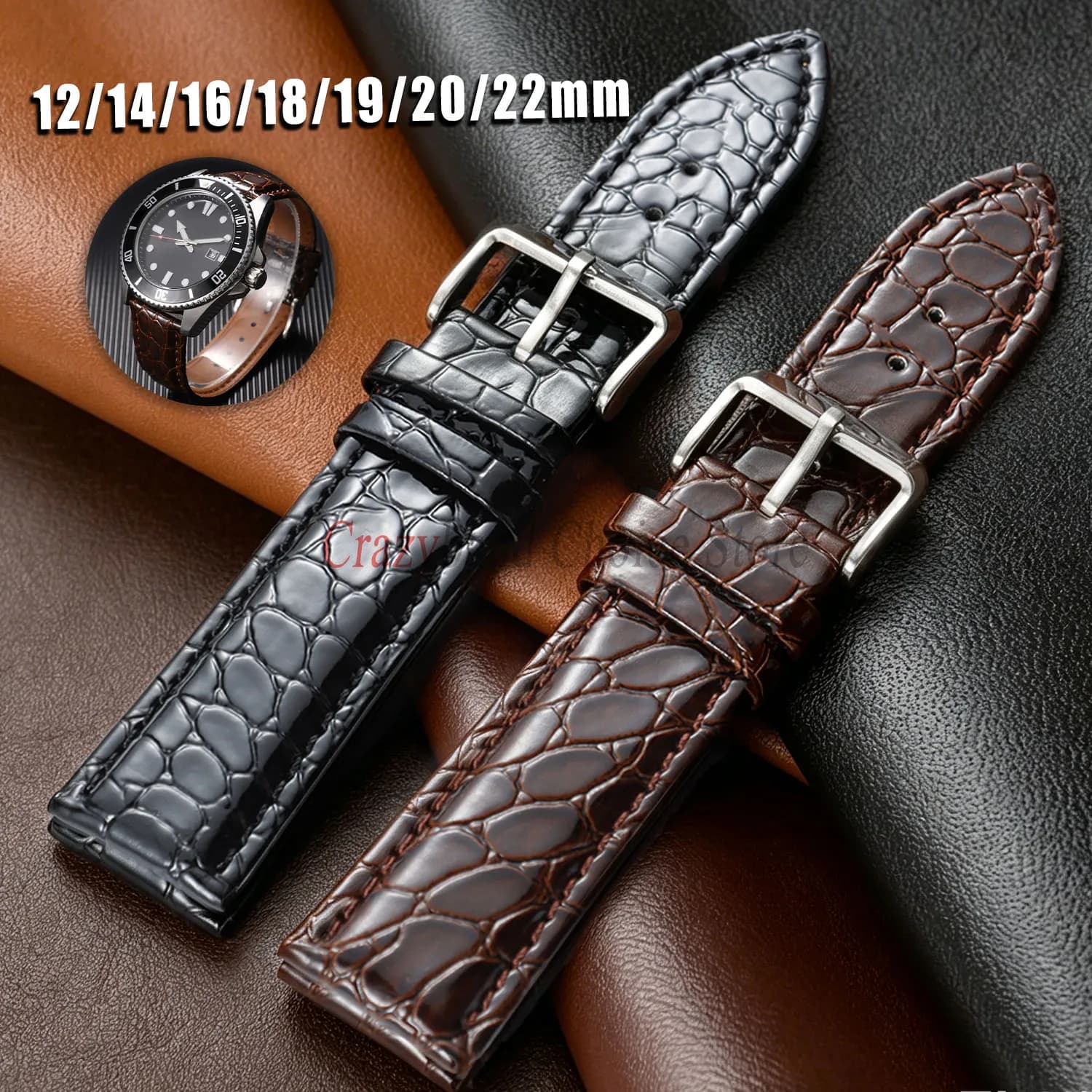 12/14/16/18/19/20/22mm Universal Leather Watch Straps Soft Casual Business Women Men Bracelets Wrist Waterproof Replacement Band