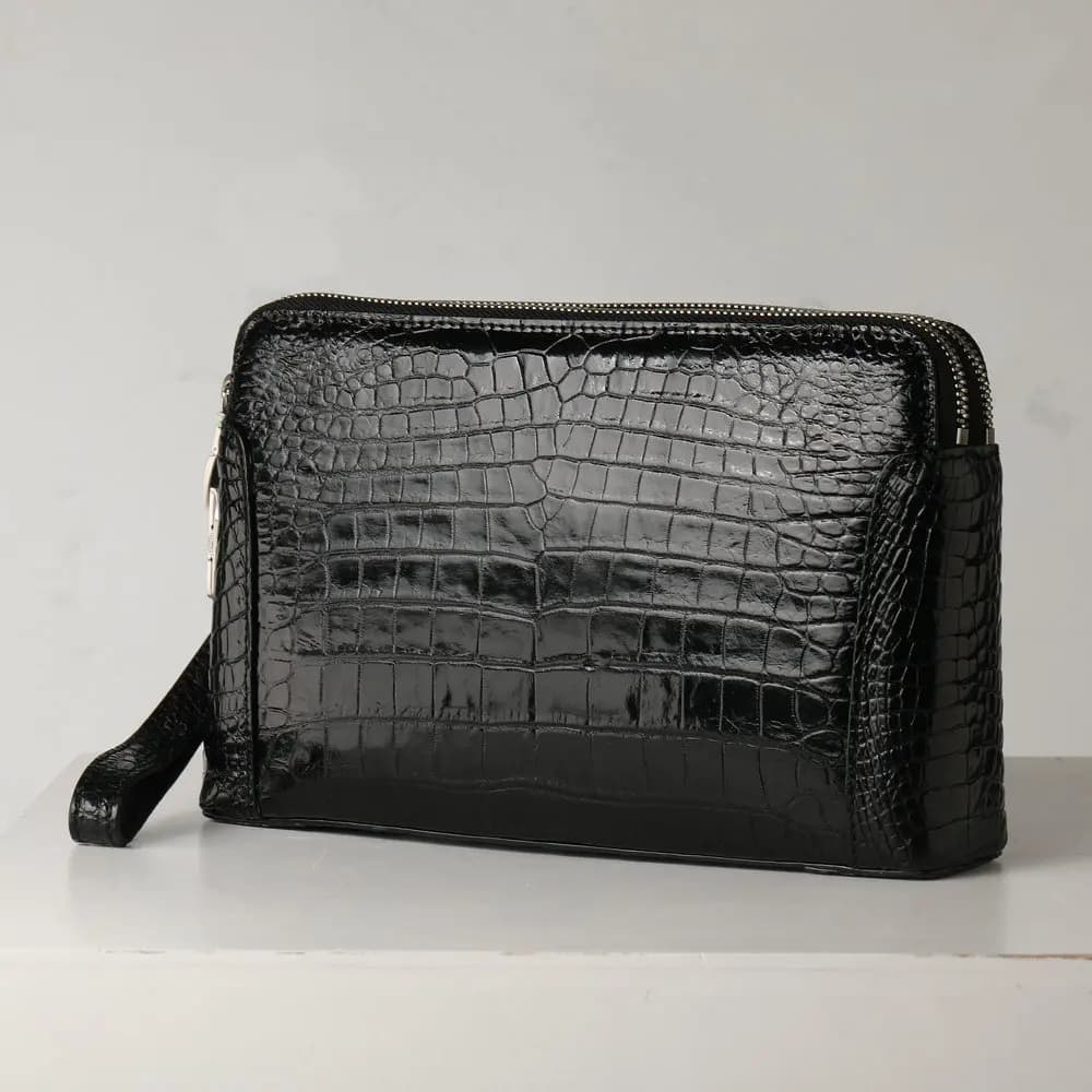 2024 New Crocodile Leather Men's Clutch Bag Business Double Zipper Bag Passport Lock Leisure Large Capacity Clutch Bag 45