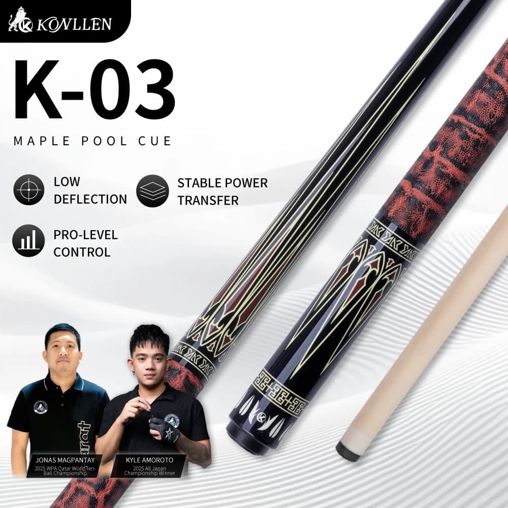 KONLLEN Professional Pool Cue Stick Low Deflection Carbon Fiber Core Snooker Billiard Cue JMC Maple 3x8x8 Joint 12mm Tip 58 Inch