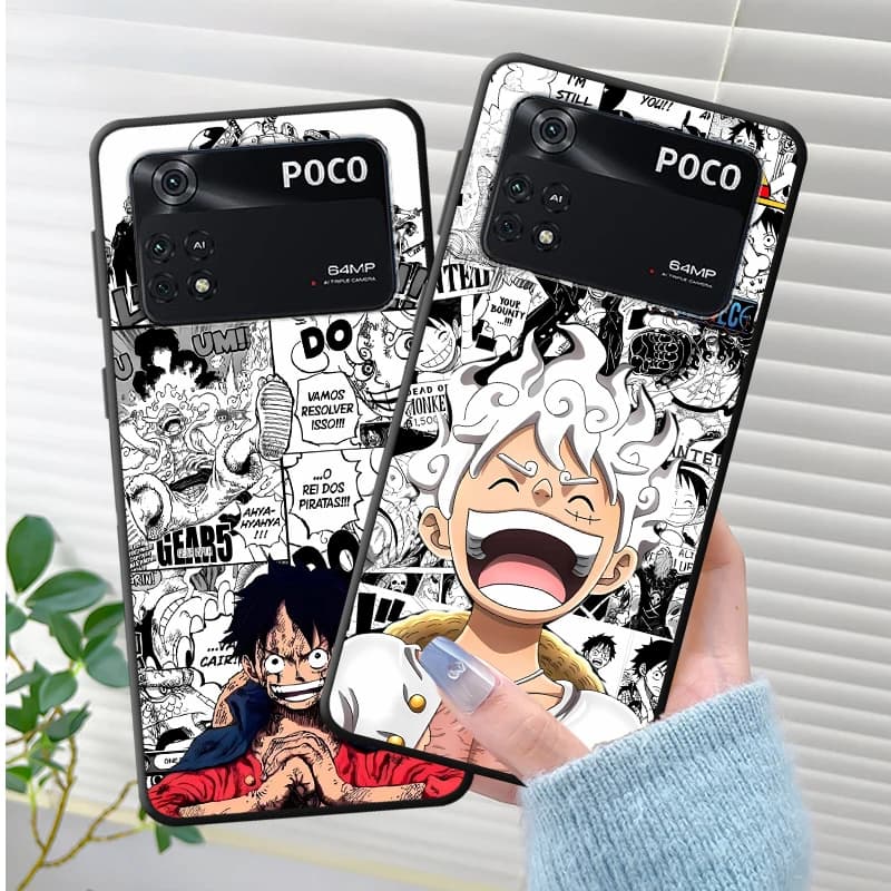 Custodia morbida nera per Xiaomi Poco F3 F7 X4 Pro X3 NFC C40 C50 M3 M4 Pro X7 C71 C75 X5 M5s M7 C51 C61 One Piece Rufy Anime