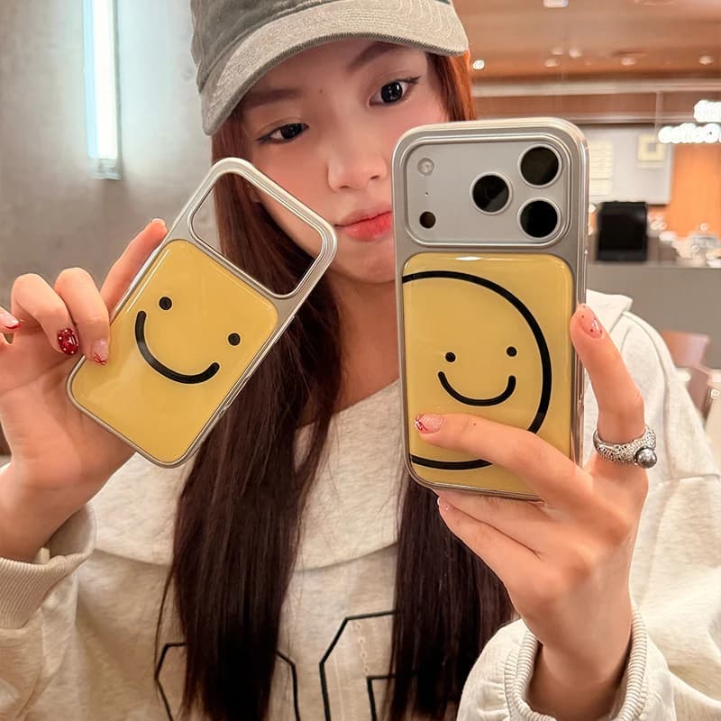 Cover for iPhone with Minimaliste Lines and Smiling Face, Electroplated with Drop Collar, for iPhone 17 Air 16 Pro Max 15 14 Plus 13 12 11