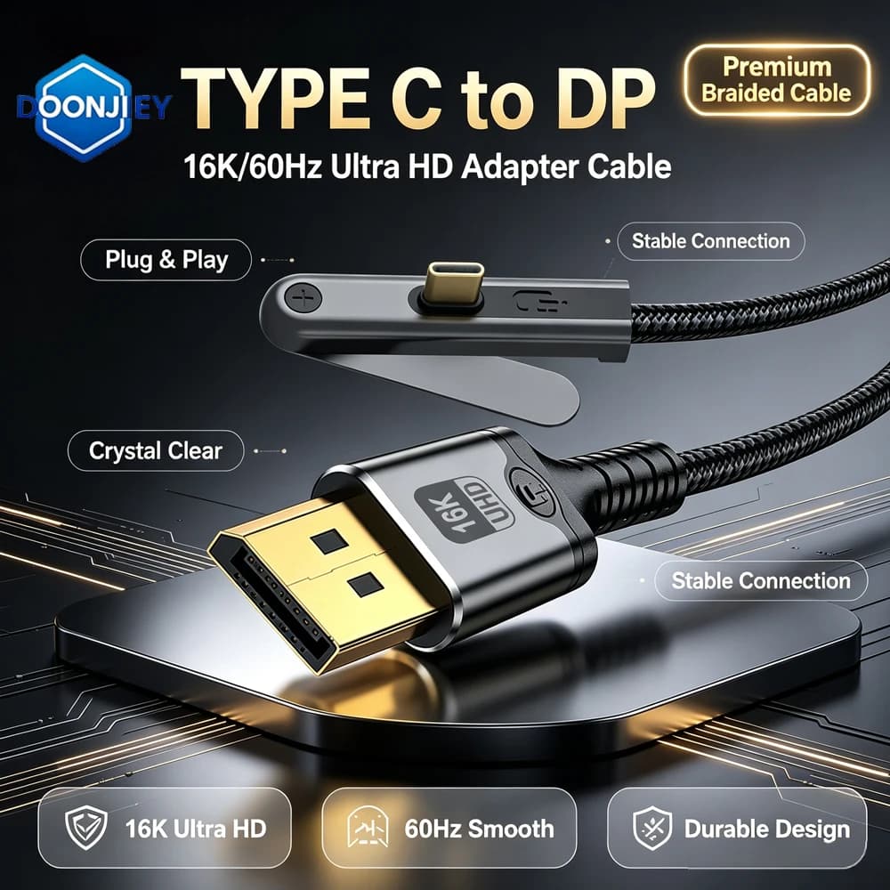 DOONJIEY Bracket Type-C to DP 2.1 USB C to 16K DisplayPort 2.1 Cable 16K@30Hz 8K@60Hz For Thunderbolt 4/3 54Gpbs MacBook