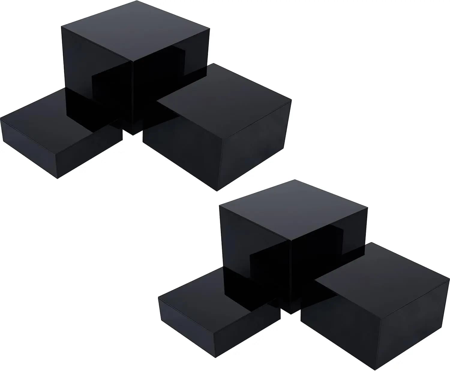 Espositori a Cubo in Acrilico Nero Lucido - 3 Misure Componibili, Fondo Cavo, Confezione da 2