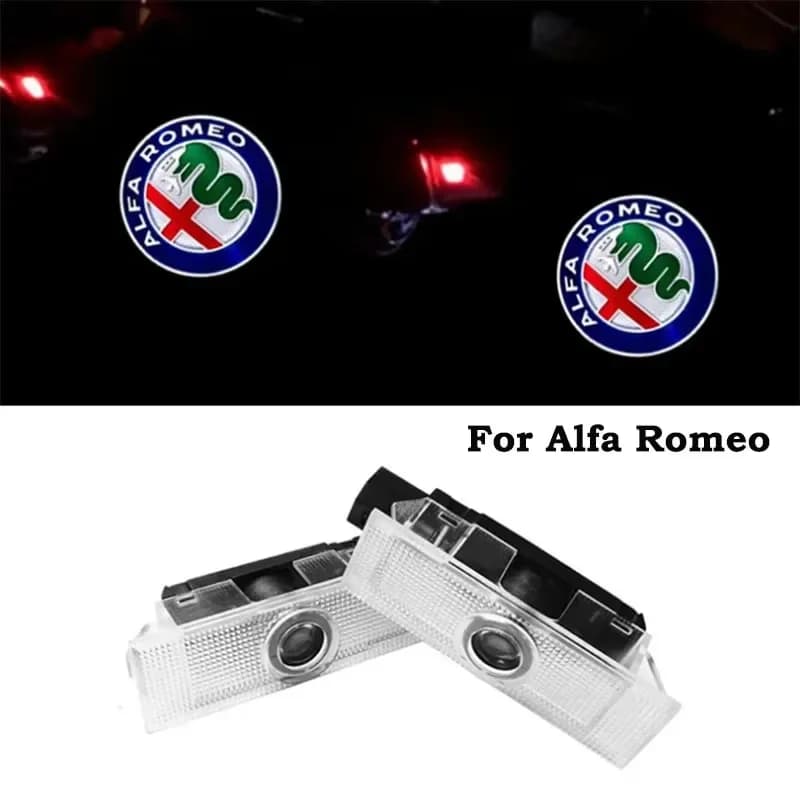 2 Pieces LED Welcome Light for Alfa Romeo Car Door, Logo Projector for Giulia, Giulietta, Mito, Stelvio, Brera, 147, 156, 159