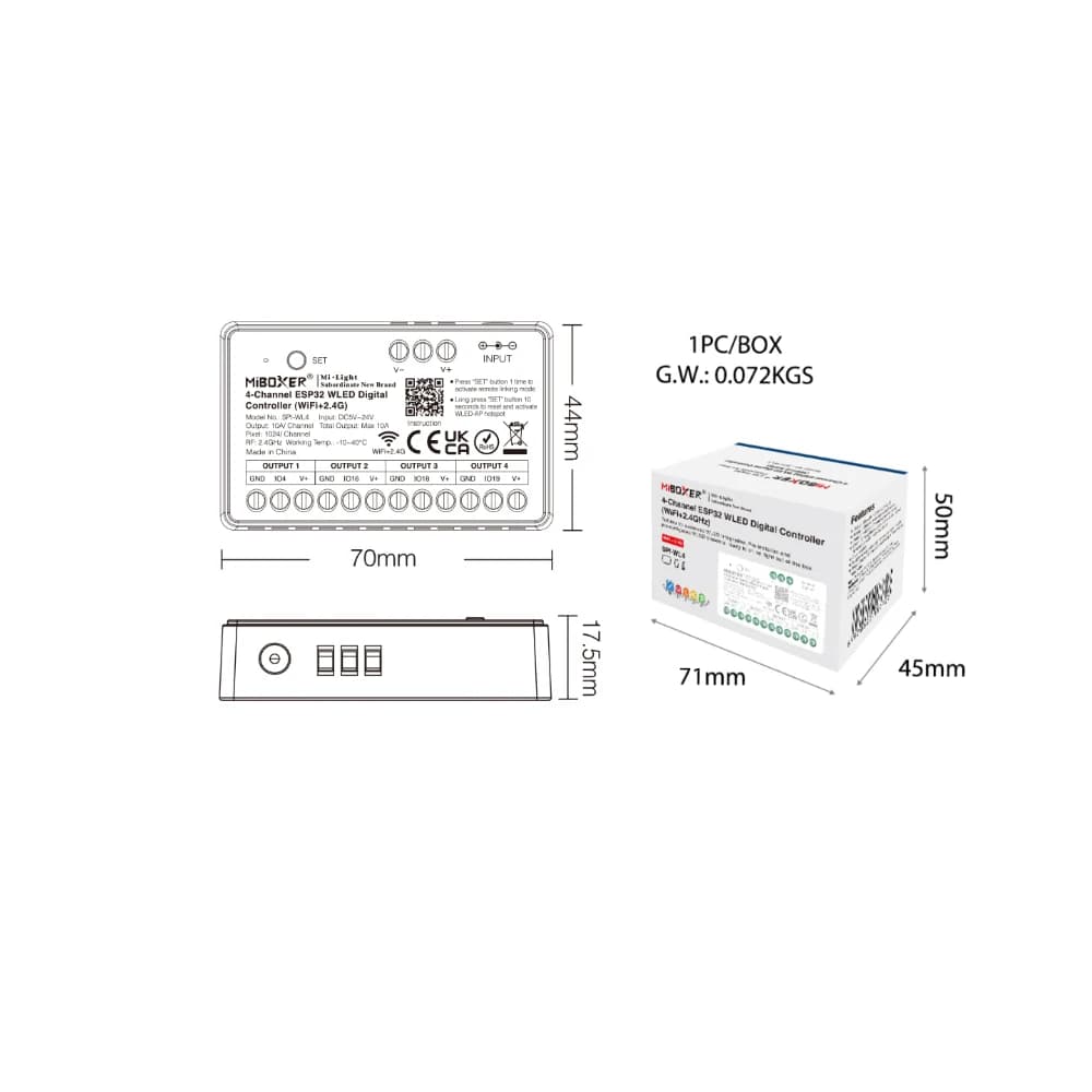 Miboxer SPIW5-4 Controller LED SPI 5in1 WiFi+2.4GRF RGB RGBWIC Amplificatore di Segnale a 4 Canali per Strisce LED Pixel WS2811 WS2812B