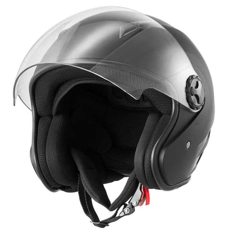 Casco da Moto, 3/4 Open Face, Casco da Motocross per Adulti con Visiera Trasparente, Comodo Casco da Corsa su Strada con Fodera Rimovibile per Uomini e Donne, Approvato DOT, (Nero Opaco, XL)