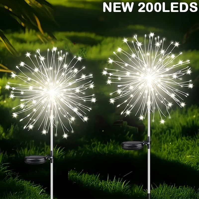 Fuochi d'artificio solari da 200 LED Luci fiabesche in filo di rame impermeabili Decorazione da giardino di Natale ad energia solare per esterni