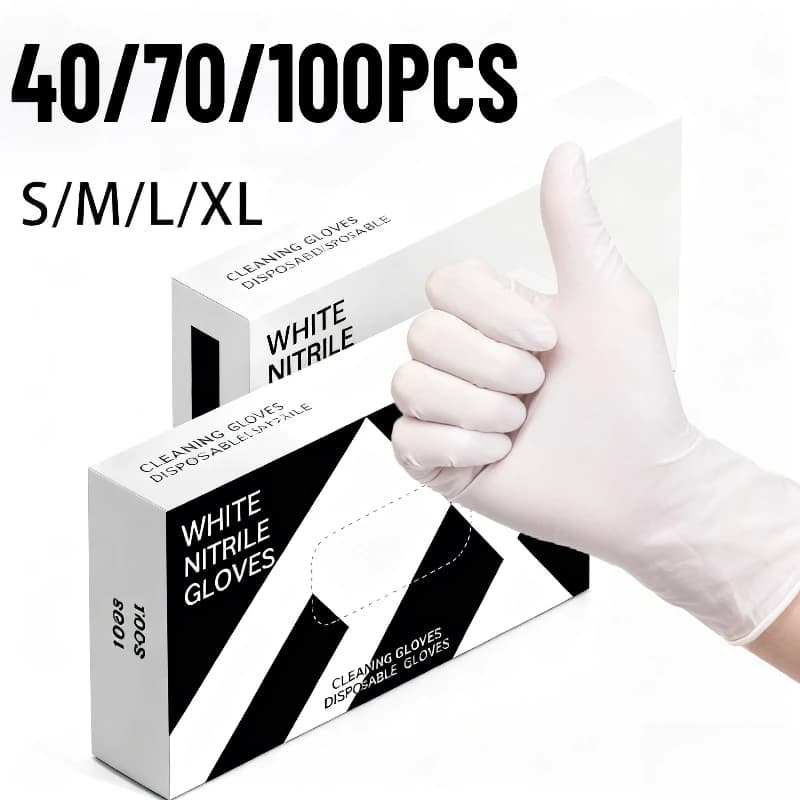 40/70/100PCS Guanti in nitrile bianco Guanti in nitrile monouso adatti per nail art bellezza parrucchiere Pulizia della cucina di casa