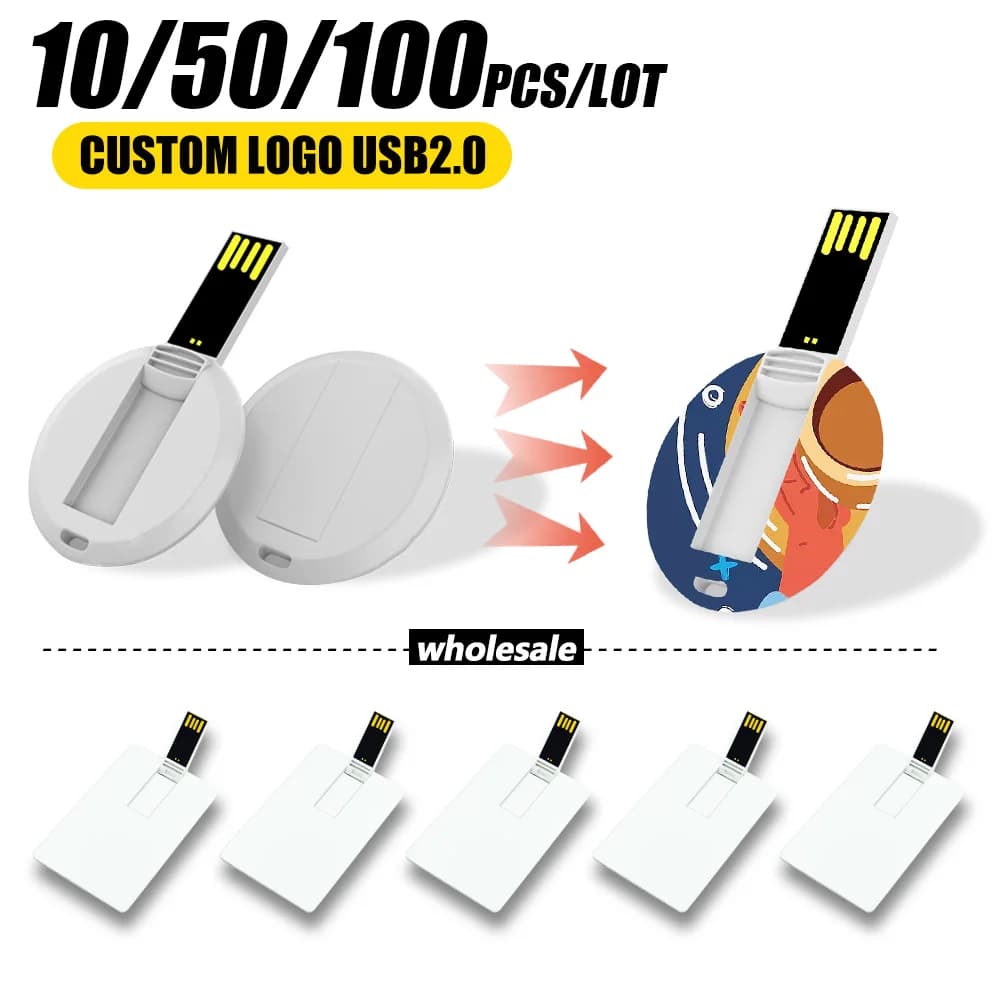 10/50/100 pz Regalo aziendale biglietto da visita u disco Carta di credito bancaria all'ingrosso pen drive 32 Gb 64 Gb chiavetta USB con logo personalizzato