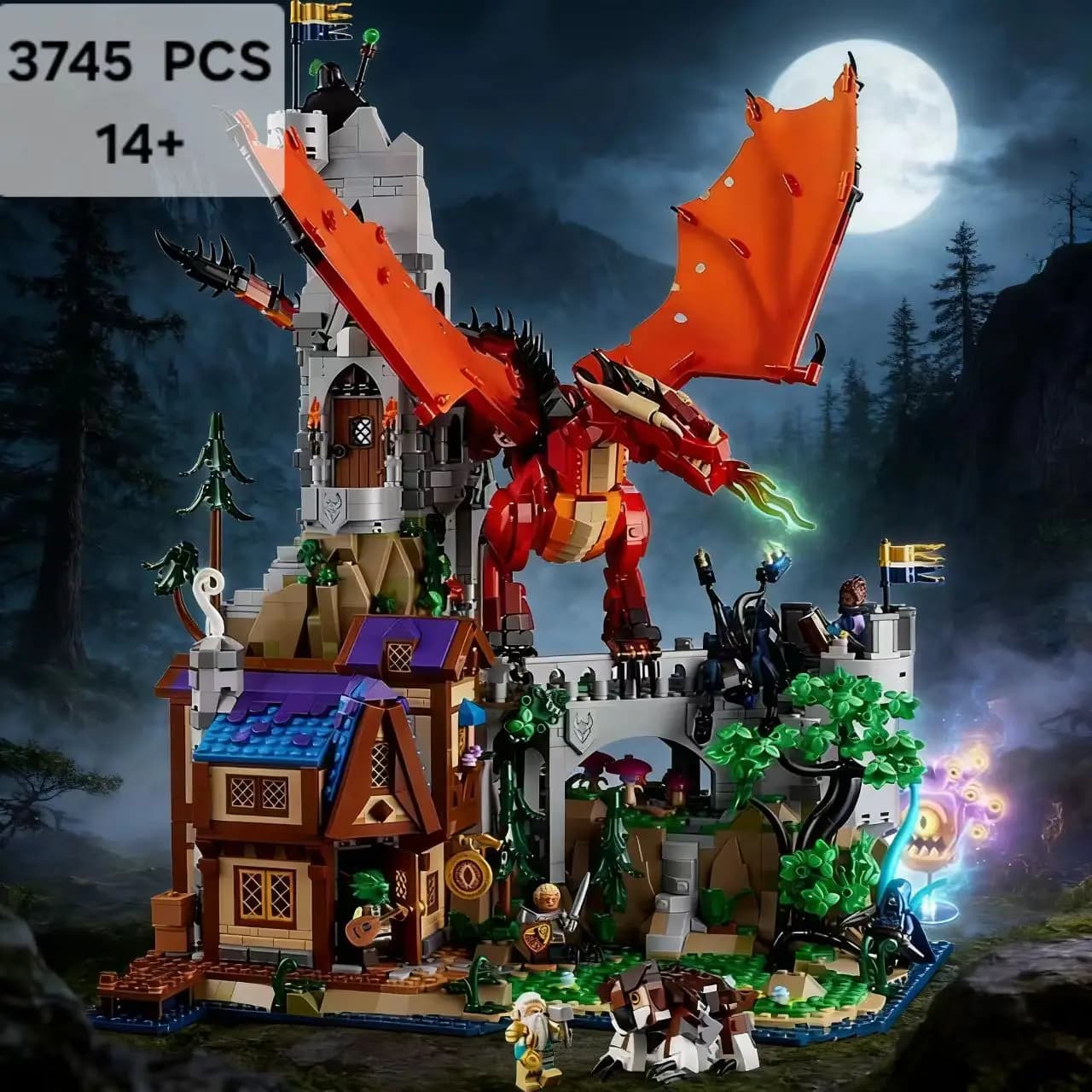3745 Pezzi Dungeons And Dragons: Il Racconto del Drago Rosso, Blocchi da Costruzione, Modello di Castello, Mattoncini da Assemblare, Giocattolo Regalo per Adulti e Bambini