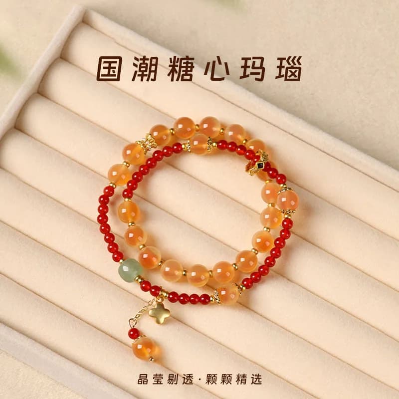 Nuovi Bracciali Impilabili in Agata a Cuore Colorata a Doppio Strato in Stile Cinese 2026 per Regali Donna