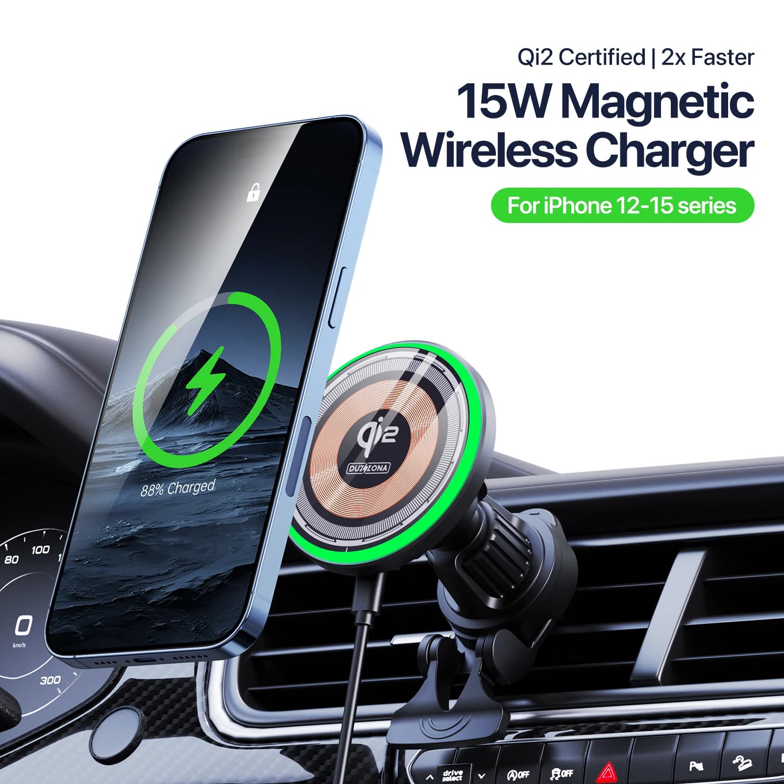 Transparent Magnetic Wireless Phone Car Charger with Car Phone Holder with Qi2 2X Wireless Air Grip Magnet