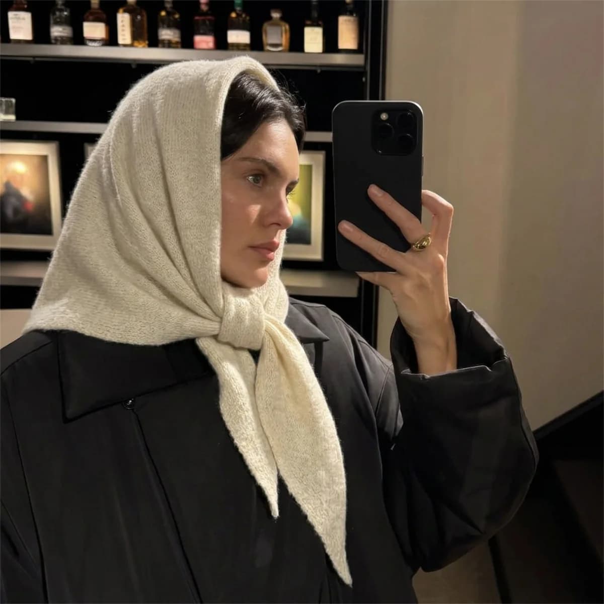 Solid Knitted Triangle Scarf Women Head Scarf Winter Warm Knit Shawl Fashion Neck Wrap Turban for Daily Wear Street Accessory