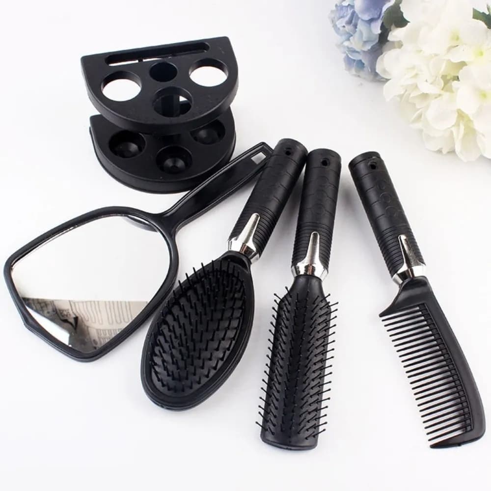 Set of 4 Antistatic Hairstyles with Makeup Mirror, Brush and Massage Combs, Anti-slip, for Beauty Salon