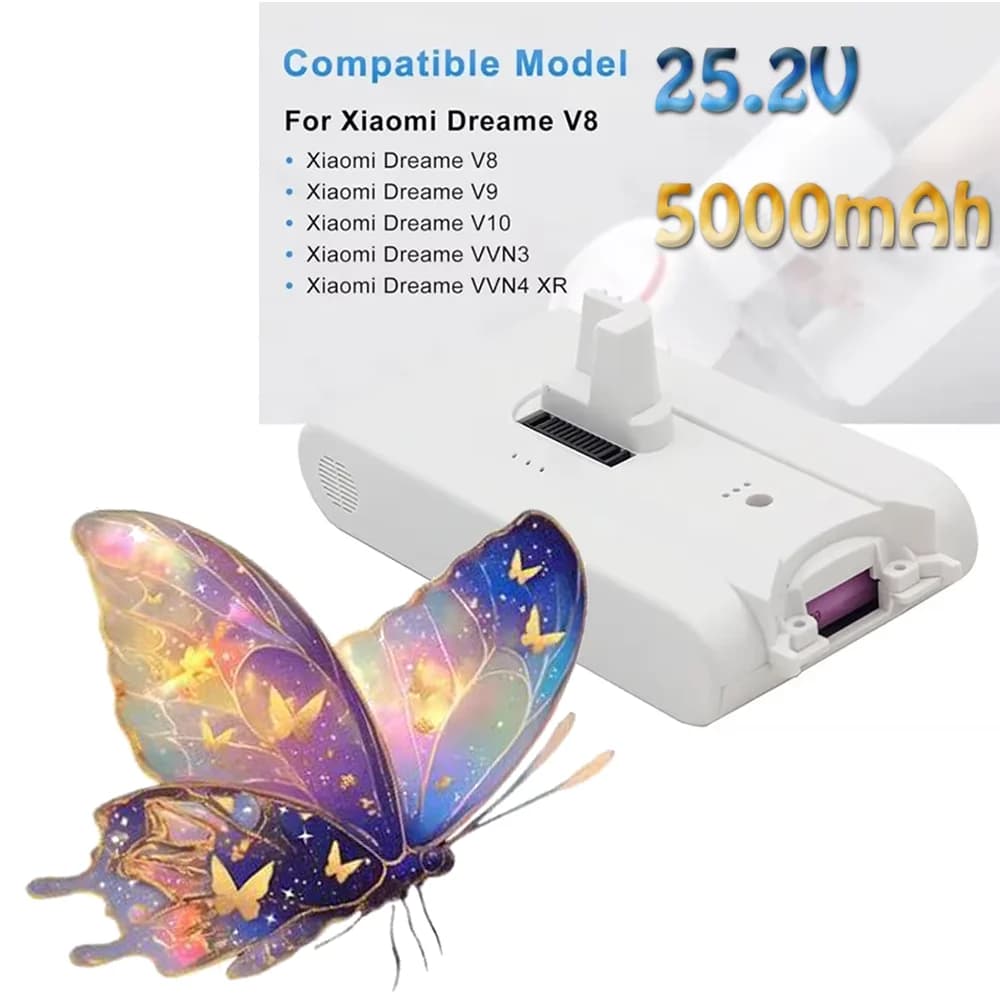 25.2V 🎁 5Ah for Dreame V8 V9 V10 V9P V9B Dreame Vacuum Cleaner Battery VVN3 VVN4 Cordless Dust Catcher Replacement Batteries