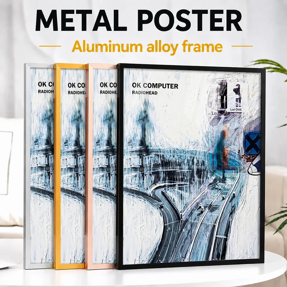 OK Computer Album Cover Framed Metal Print Customized Recording Tribute Wall Art Perfect Within Studio As Pop Culture Lovers