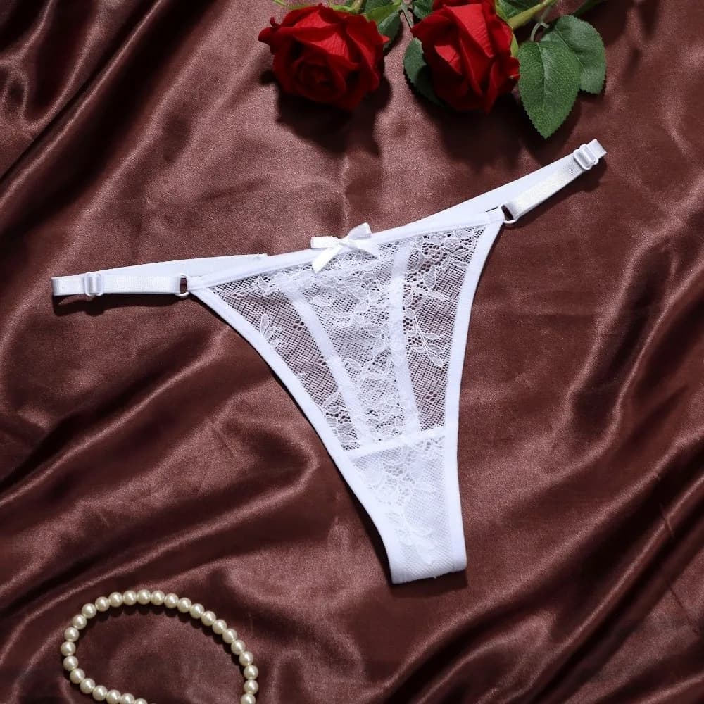Slip Trasparenti in Pizzo e Rete, Lingerie Sottile con Fiocco e Fiori, Mutandine a Vita Bassa per Donne e Ragazze