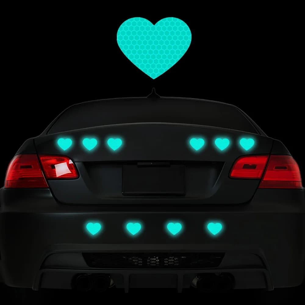 10Pcs/Set Honeycomb Reflective Heart Vinyl Stickers, Waterproof Decals for Car Bumper Window Helmet Laptop