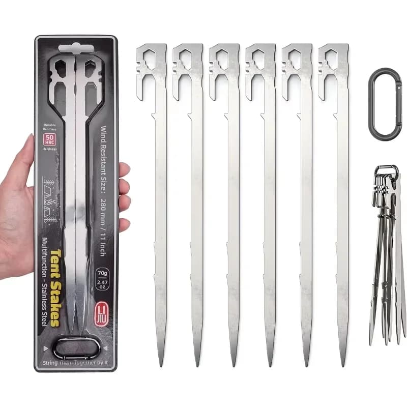 6/12Pcs Stainless Steel Tent Stakes Camping Essentials Tent Camper Heavy Duty Ground Stakes, Light Weight Camping Essentials