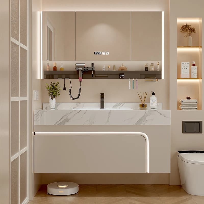 Lavandino a specchio Armadietto da bagno Appendiabiti Scaffali moderni Organizzatore Armadietto da bagno Vanity Wall Mobili Per La Casa Mobili per la casa
