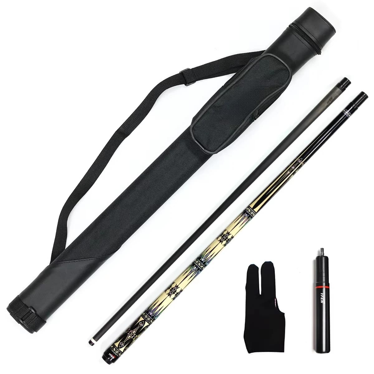 Kit stecca da biliardo Yfen 58" di fascia alta con albero in fibra di carbonio 12,5 mm/11,5 mm 1/2 con custodia per stecca, estensione, guanto