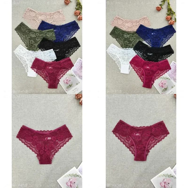 6 Pack Women Sheer Semi‑Lace Bikini Panties Solid Color Full‑Coverage Underwear Hand Washable Soft Lingerie Value Set For Ladies Daily Intimate Wear