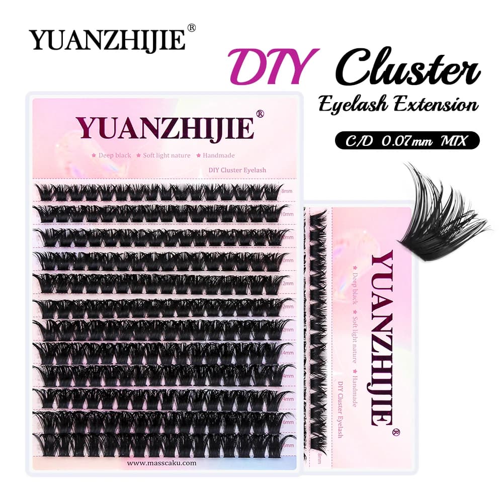 YUANZHIJIE Cluster Lash 8-16mm Lunghezza Miscela Ciglia Individuali Vassoio Misto Naturale Ciglia FAI DA TE Estensioni Nastro Cluster Cilios