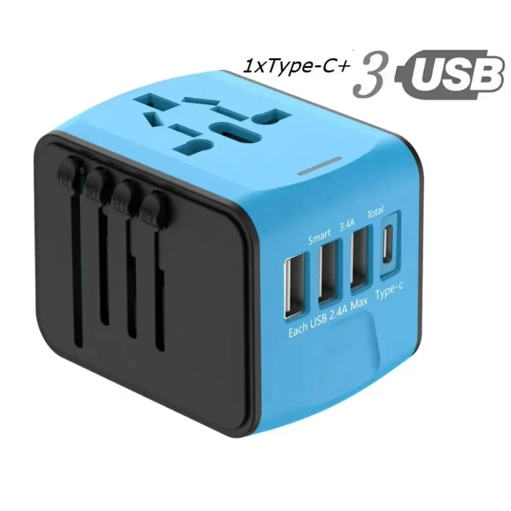 Universal Travel Adapter with European Union/UK/Australia Plug, 3 USB Type-C Ports, 1440W Fireproof PC + ABS Wall Charger