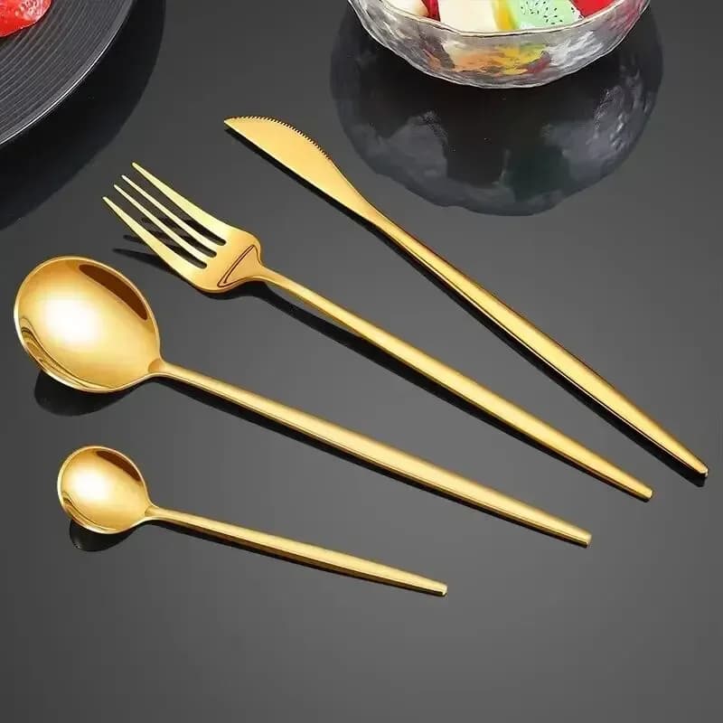 Golden cutlery set of 4 pieces stainless steel knife fork spoon crockery Set of cutlery kitchen tableware for Festival