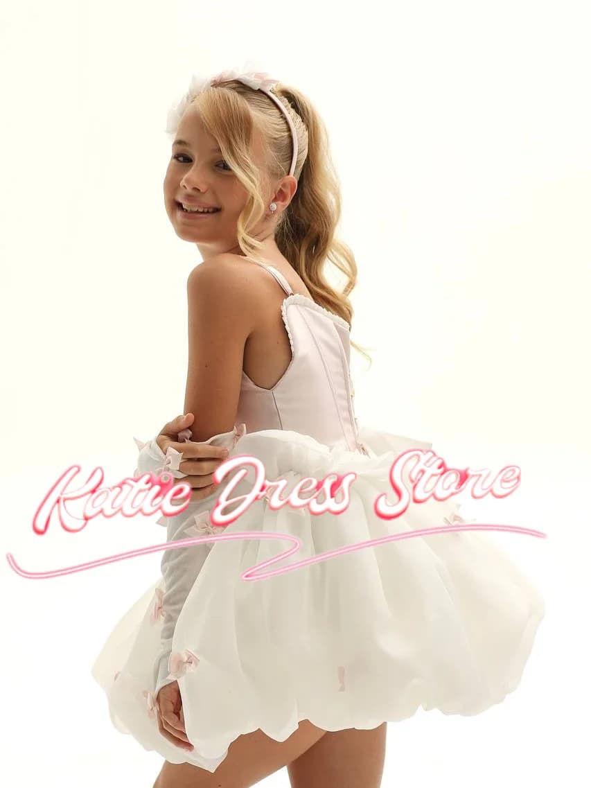 Elegante abito da damigella d'onore per matrimonio con fiocchi in tulle, senza maniche, per feste di compleanno per bambini, abiti da ballo per la prima comunione, personalizzabili